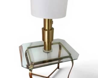 Clear Glass Side Table w GoldToned Lamp