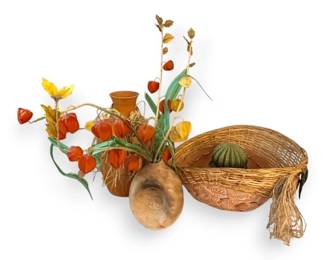 Two Ceramic Vases and Cactus Basket