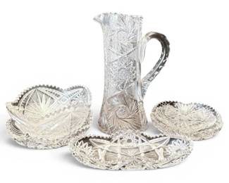 Crystal  Cut Glass Candy Dishes  Water Pitcher