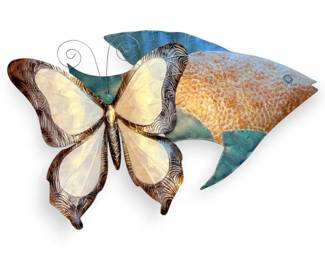 Tin Fish And Butterfly Wall Decor