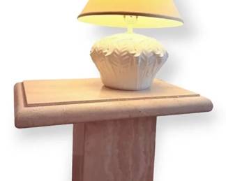 Travertine Stone Side Table With Ceramic Cala Lily Lamp