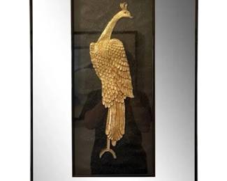GoldToned Peacock Wall Art in Mirrored Frame