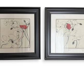 Red  White Signed Floral Art