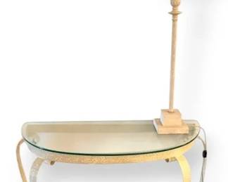 Metal  Glass Side Table w Beige Lamp