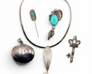 Sterling Silver Pendants  Choker  Including Native American Pieces 76g Total