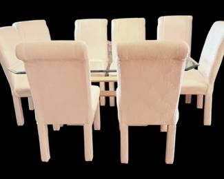 Glass Top Dining Room Table w Stone Base  8 Chairs