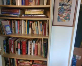 books, book shelf, needlepoint