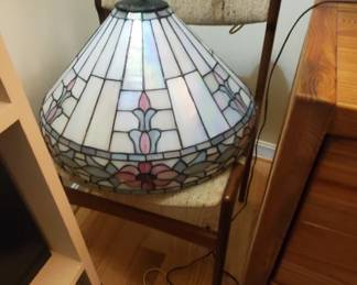 Iridescent hanging leaded glass light fixture
