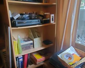 office supplies and bookshelf