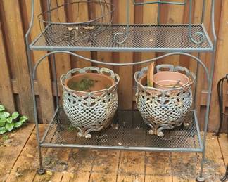 Russell Woodard etegere, iron Planters, etc.