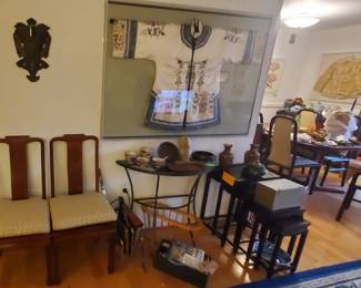 Teak chairs, Embroidered jacket, Nesting tables Denmark Dining RoomAsian Zen 