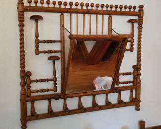 Victorian-style oak stick and ball wall-mounted coat rack