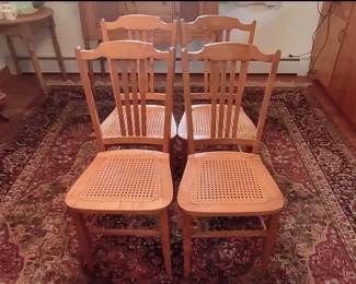 Set of oak cane seat chairs