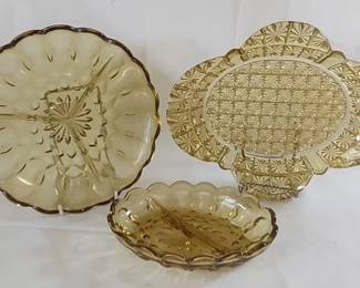 Vintage Anchor Hocking amber glass divided relish dishes
