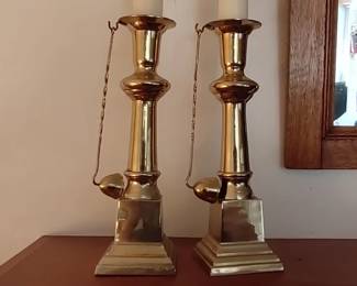 Pair of brass candlesticks with snuffers