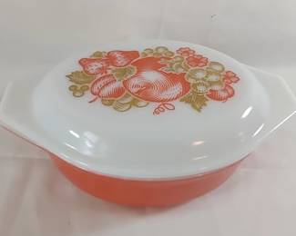 Vintage Pyrex Orange Fiesta pattern casserole dish
