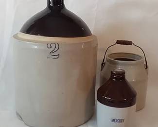 Vintage stoneware jugs and canning crock