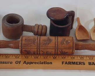 Vintage rolling pin and other wooden kitchen tools