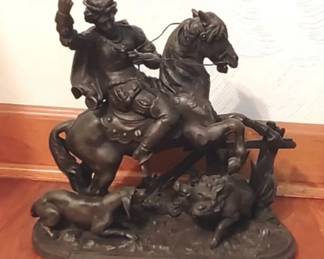 Antique spelter or bronze sculpture depicting a scene from a novel