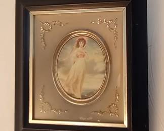 Vintage framed Pinkie and Blue Boy prints in ornate shadowbox frames