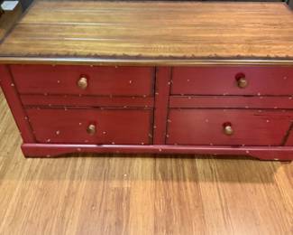 Red Chest with Wood Top
