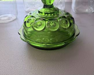 VTG  L. E. Smith Green Moon and Stars Cheese Dush