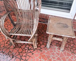 Handwoven Grapevine Chair with Matching Table