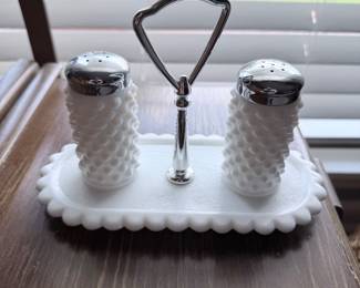 Fenton Hobnail Salt n Pepper Shakers on Tray