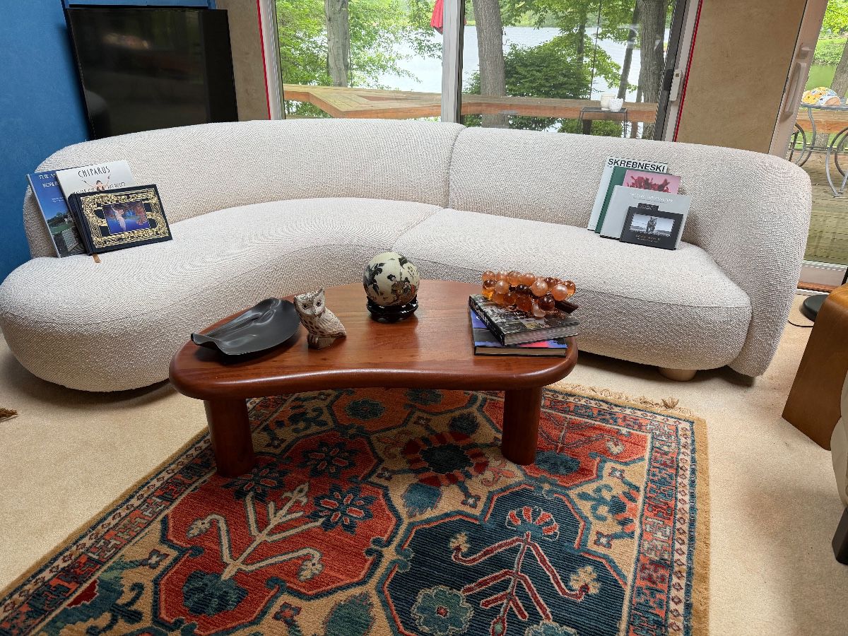 West Elm sectional and kidney coffee table