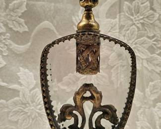 Brass Filigree Beveled Glass Perfume Bottle