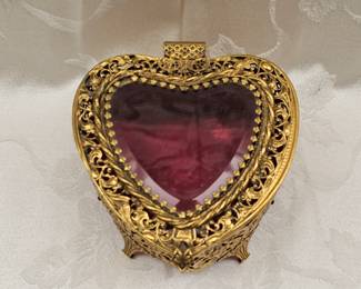 Heart Shaped Brass Filigree Box