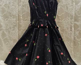 GAY GIBSON Black & Pink Roses Dancing Dress