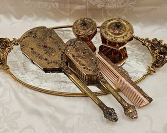 Jeweled Brass Vanity Set