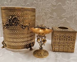 Brass Filigree Vanity Accessories