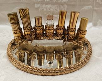 Brass Dresser Mirror / Lipstick Holder