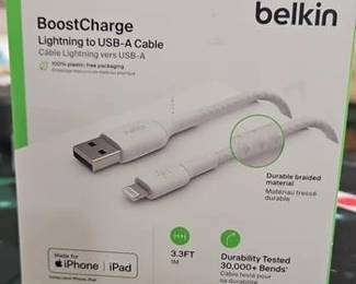 Belkin - BOOST↑CHARGE Braided USB-a to Lightning Cable 3.3ft - White