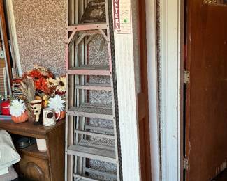 Two Aluminum ladders, glass panel framed door sidelight & more