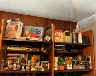 Vintage scale, candle holder, books, figurines, games and more