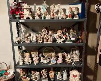 Porcelain figures - many Lefton, Angel mop doll, oil lamps & more