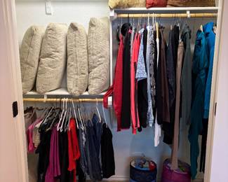 Clothes, decorative pillows, sleeping bags