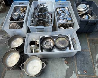 Dozens of Silver plated and stainless catering pieces