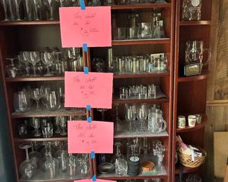 Glassware, wood shelves