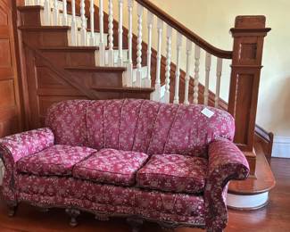 vintage damase sofa w/6 legs; original stuffing/springs and in good shape