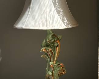 mid-century table lamp; green with gold trim.  stunning!