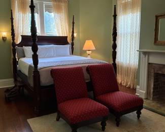 King reproduction 4-poster w/barley twist posts and 2 Fairfield Chair Co. occasional side chairs