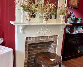 vintage burr walnut Queen Anne accent table;  Old Paris vases.