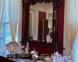 this is a gorgeous ornate hand-carved antique French Rococo-style wall mirror.  