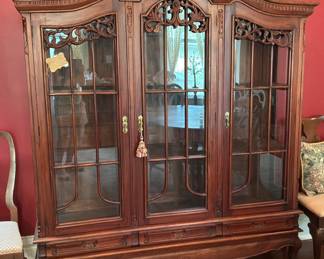 another star! Antique triple break-front cabinet; beveled glass w/key and 3 hidden drawers