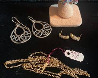 Effy 925 Ring James Avery dangle earrings BAB 10k necklace 14k two tone braided ribbon earrings