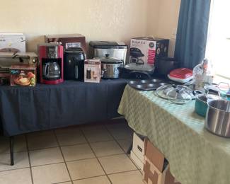 Small kitchen appliances still in boxes
